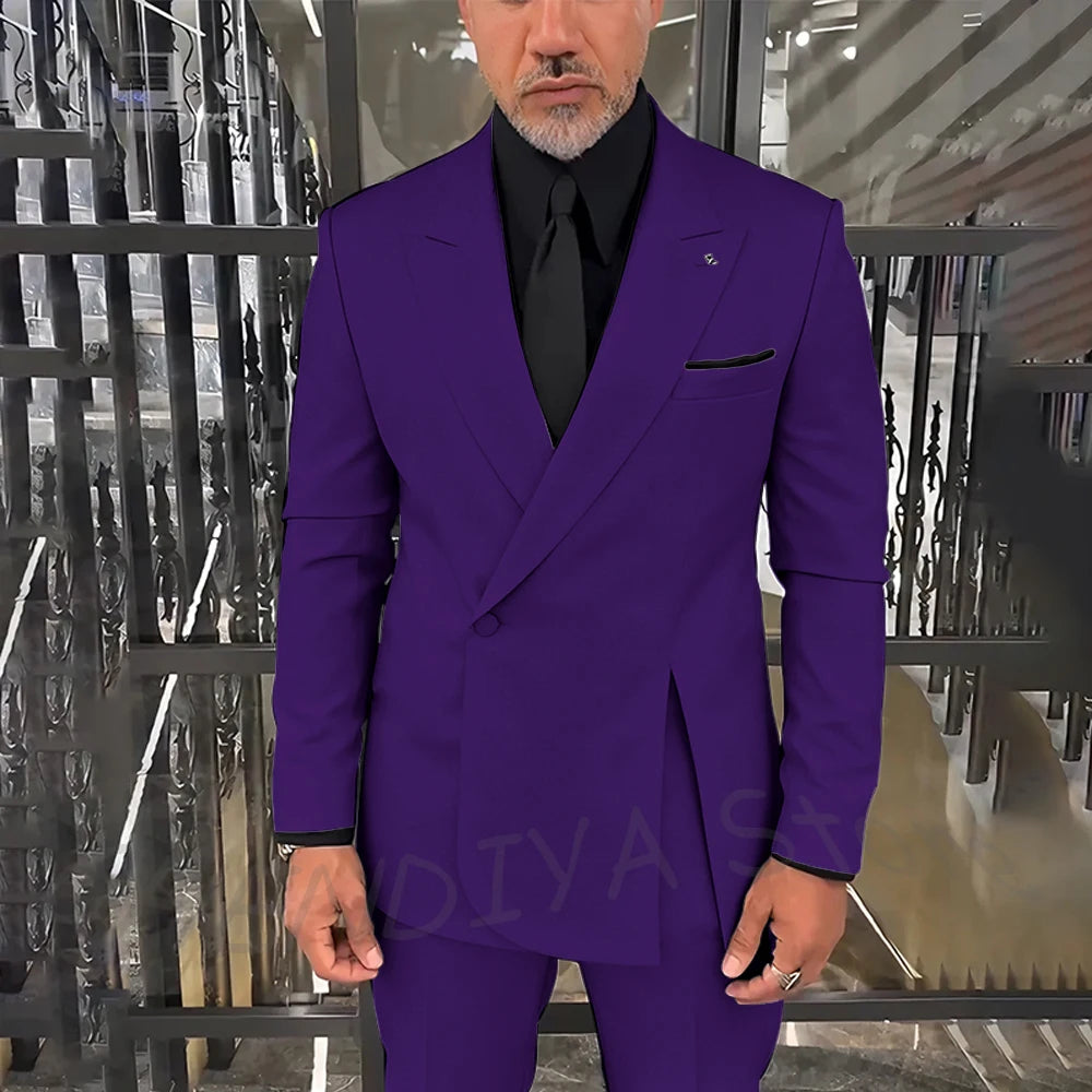 Classic Black Men Suits Single Button Double Split Formal Blazer Business Casual Party Prom Wedding Set 2 Piece Jacket Pants
