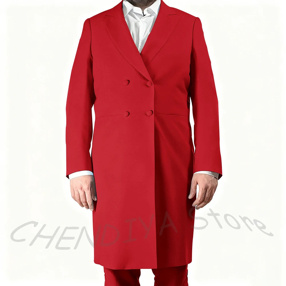 New Arrival Men's Suits Formal Two Piece Long Blazer Classic Double Breasted Daily Office Casual Male Costume Homme Jacket Pants