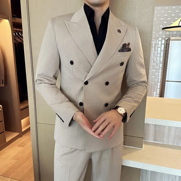 Luxury Men's Wedding Party Tailcoat Set Suit Jacket+pants Men Double Breasted Slim Fit Fashion British Style Suit Set 2piece Set