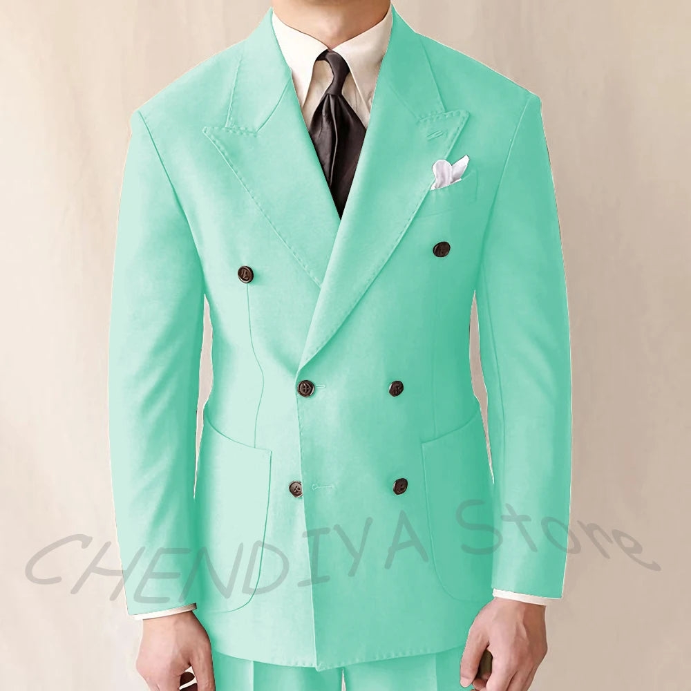 British Style Men Suits Casual Business Double Breasted Suit Jacket Wedding Groom Business Social Banquet Tuxedo Costume