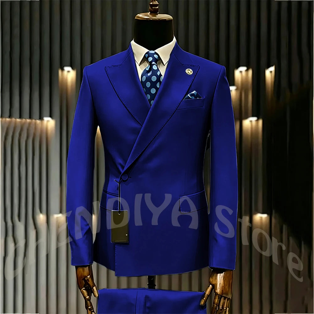 High Quality Formal Men's Suit Incline Single Button Peaked Lapel Slim Fit Business Casual Groom Wedding Set Prom Outfit