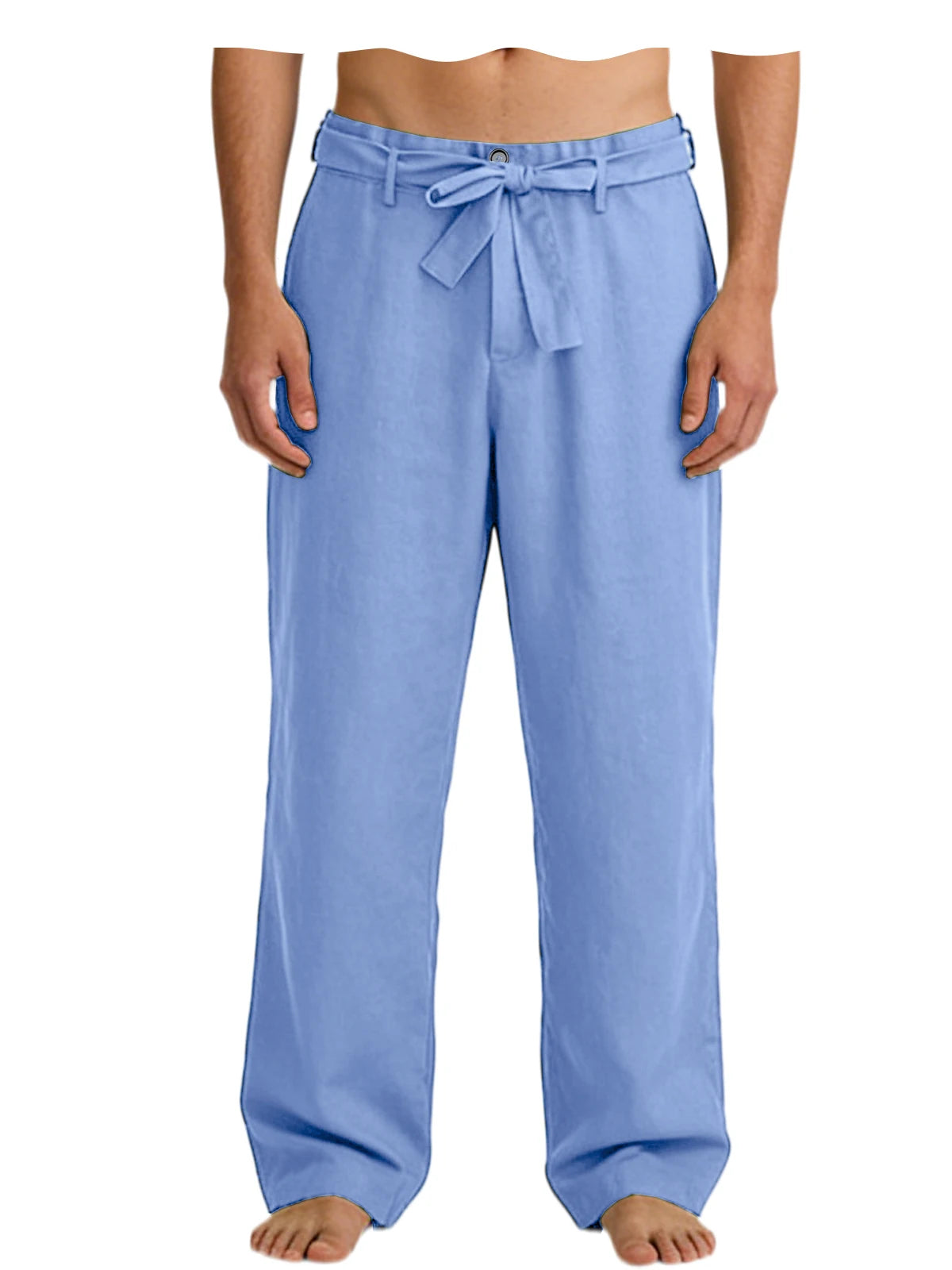 Vintage Men's Tie Waist Linen Blend Pants High Waist Wide Leg Casual Trousers Soft Breathable Lounge Pants for Men