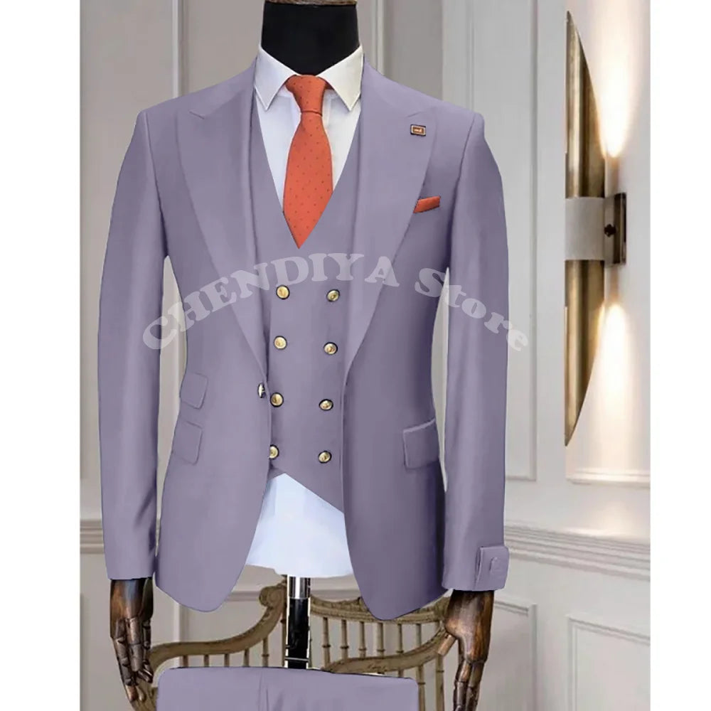 Navy Blue Business Suits Men Wedding Groom Tuxedo Single Breasted Notch Lapel Prom Party Slim Fit 3 Piece High Quality Outfit