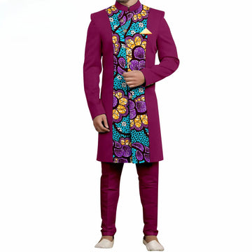 Men`s Suit Slim Fit Embroidery Single Breated Blazer and Pants Set African Clothes with Kerchief  Formal Outfits A2416098