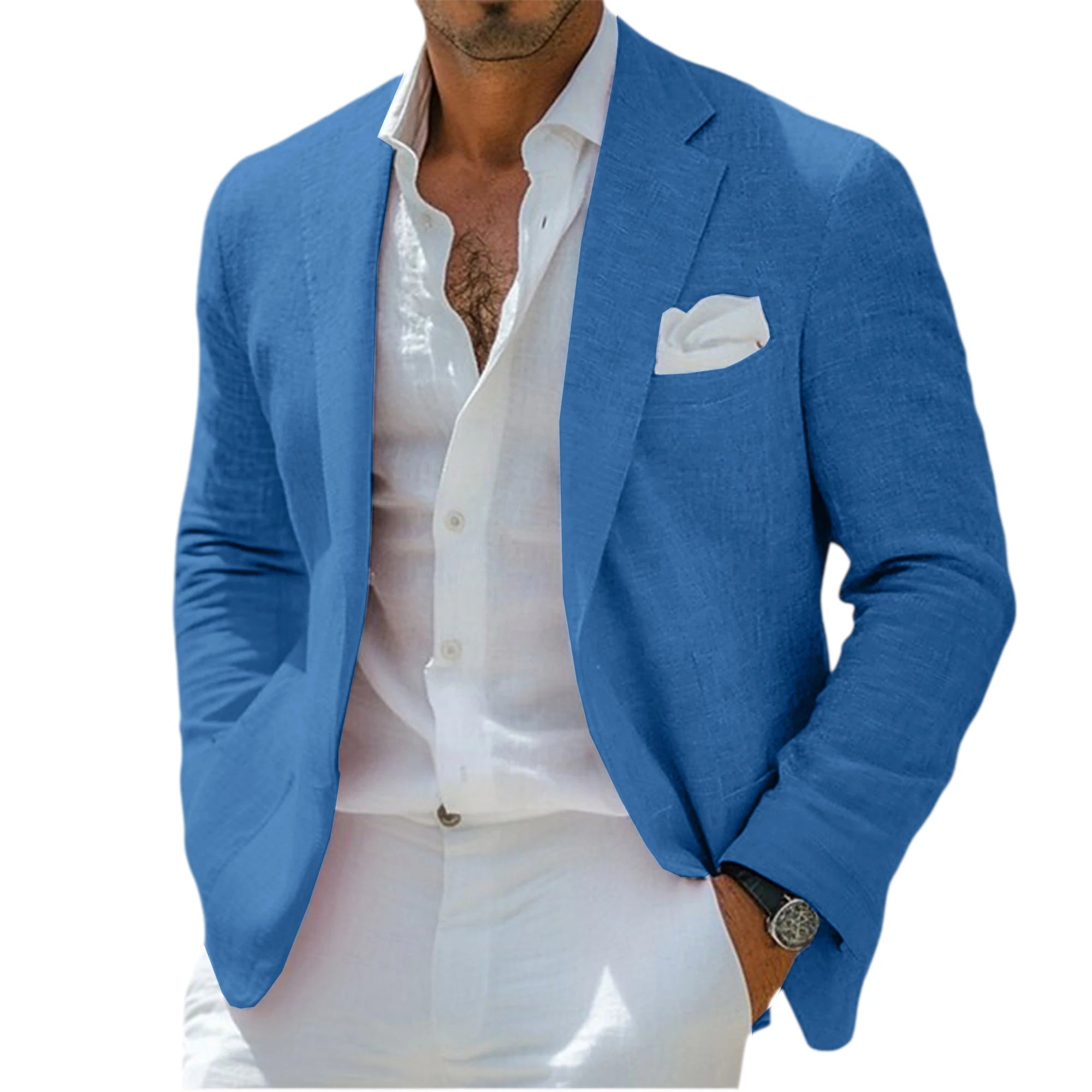 Men's Linen Blend Blazer Notched Lapel Single-Breasted Casual Business Sport Coat Slim Fit Breathable Lightweight Jacket