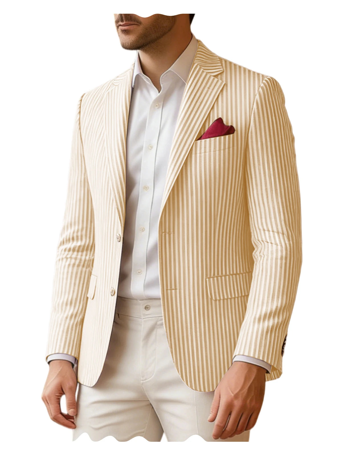 Men's Seersucker Striped Blazer Classic Slim Fit Notch Lapel Business Casual Suit Jacket For Beach Vacation Summer