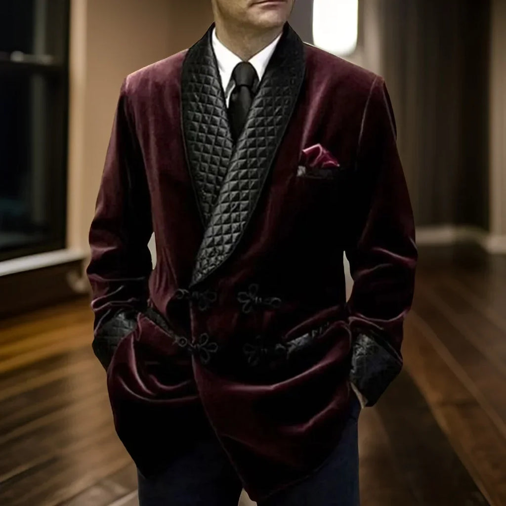 Velvet Smoking Jacket 1 Pc With Mandarin Buttons Shawl Lapel Long Casual Business Blazer Male Fashion Coat 2025