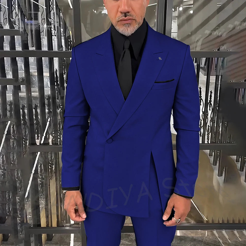 Classic Black Men Suits Single Button Double Split Formal Blazer Business Casual Party Prom Wedding Set 2 Piece Jacket Pants