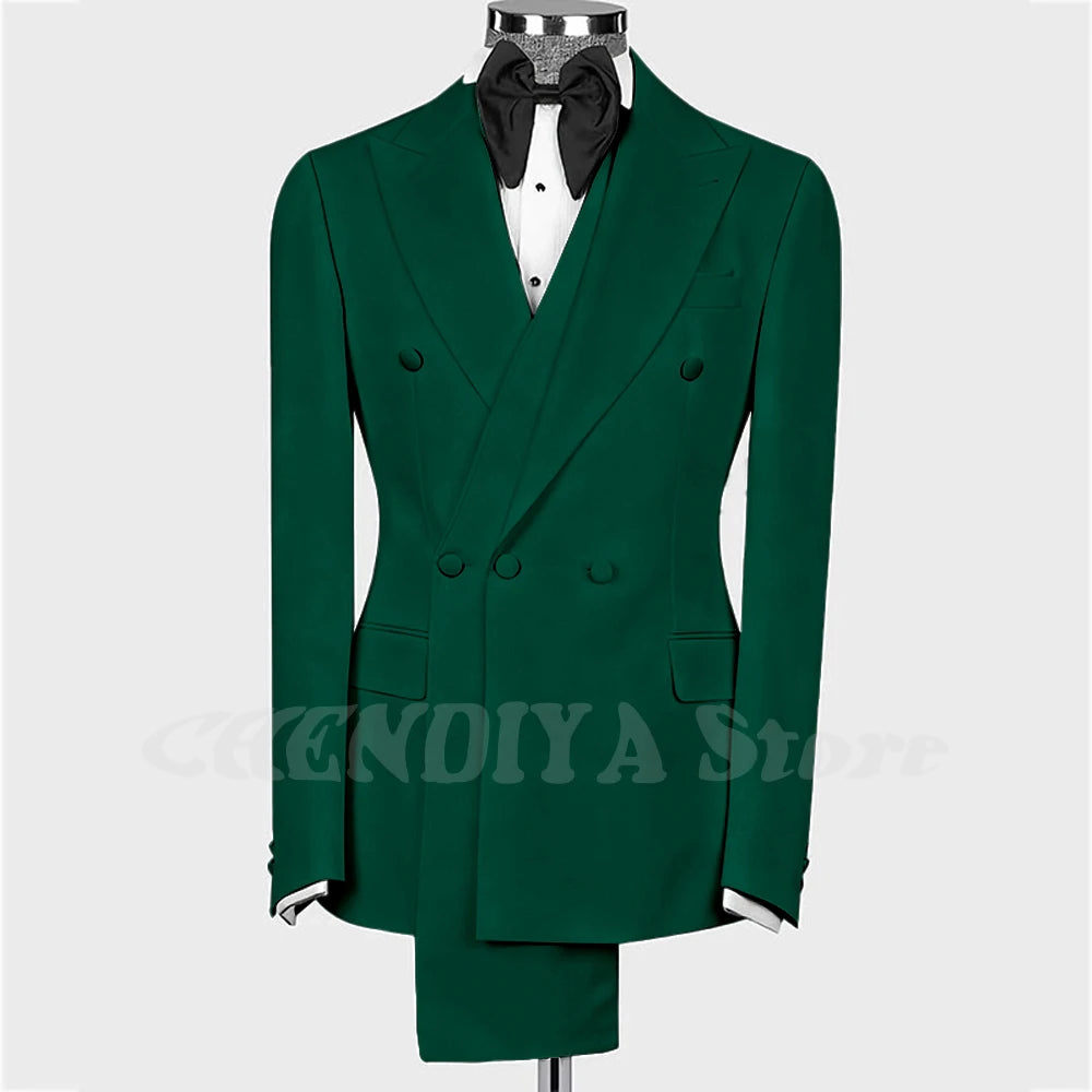 High Quality Man Suit Two Piece Peaked Lapel Slim Fit Jacket with Black Pants Formal Outfit Business Party Groom Wedding Set