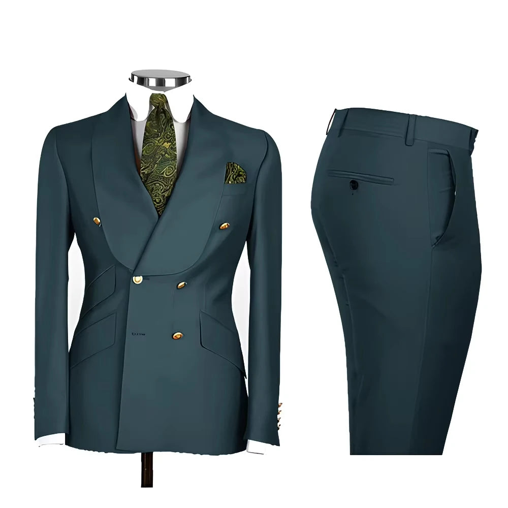 Men's Double Breasted Tuxedo Suit Shawl Lapel Slim Fit 2 Piece Blazer & Pants Formal Business Luxury Suits Casual Wedding Groom