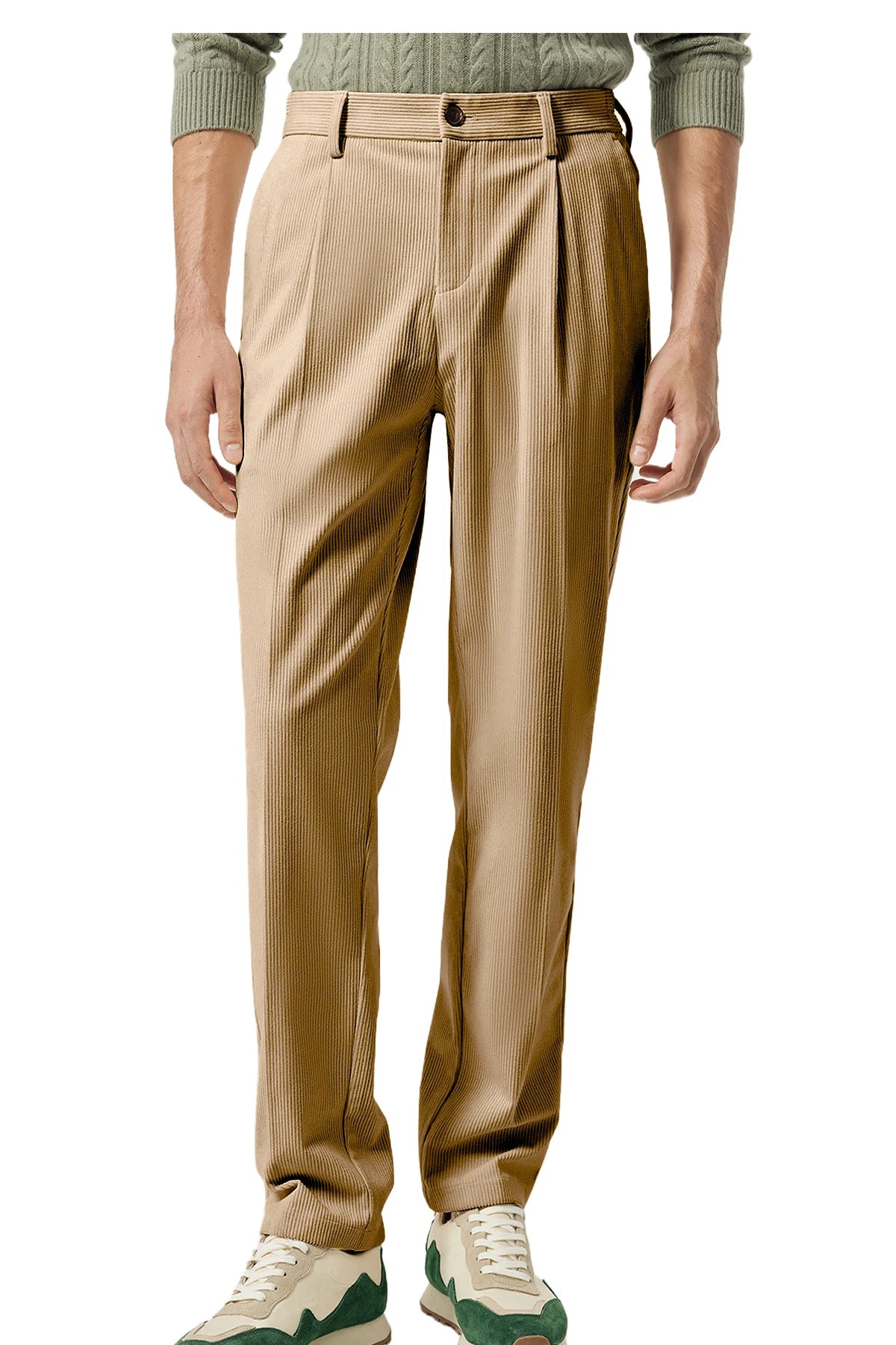 Men's Corduroy Pants High Waist Straight Classic Fit Wrinkle-Resistant Trousers For Business Casual Daily Wear Streetwear