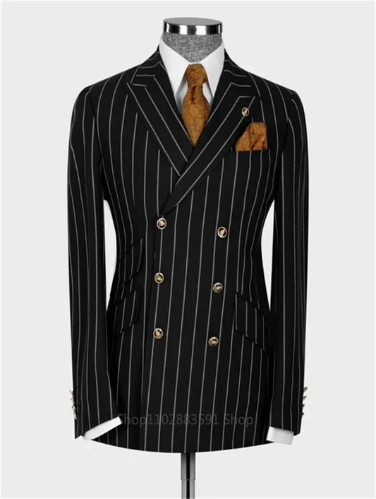 Classic Stripe Slim Fit Men's Suits 1 Piece Jacket  Set For Groom Wedding Peaked Lapel Tuxedo Formal Business Blazer Only