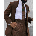 Brown Stripe Men Suits 2 Piece Chic Double Breasted Business Casual Outfits Fashion Peak Lapel Wedding Tuxedo (Jacket+Pants)