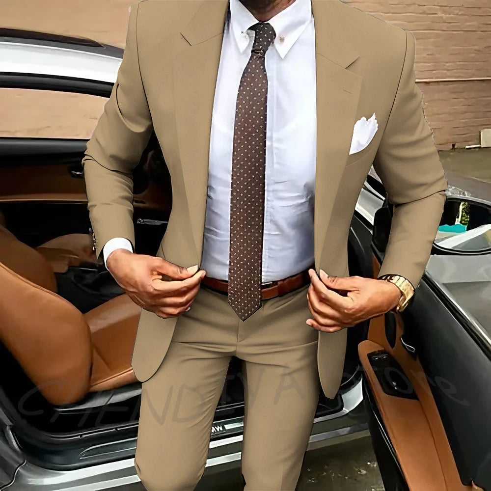 Dark Brown Men's Suits Classic Notched Lapel Slim Fit 2 Pieces Chic Single Breasted Formal Dinner Business Outfits Jacket Pants