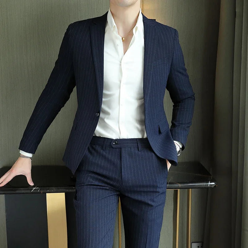 2023 Men's High-End Boutique Suit And Trousers Set British Wedding Party Fashion Business Casual Trendy Two-Piece Ensemble