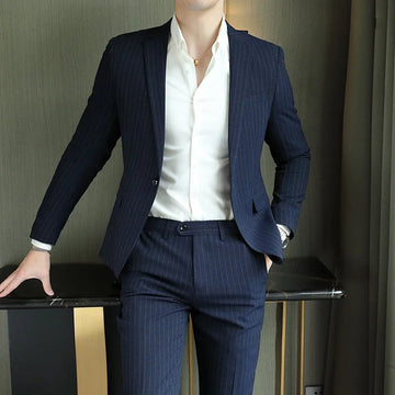 2023 Men's High-End Boutique Suit And Trousers Set British Wedding Party Fashion Business Casual Trendy Two-Piece Ensemble