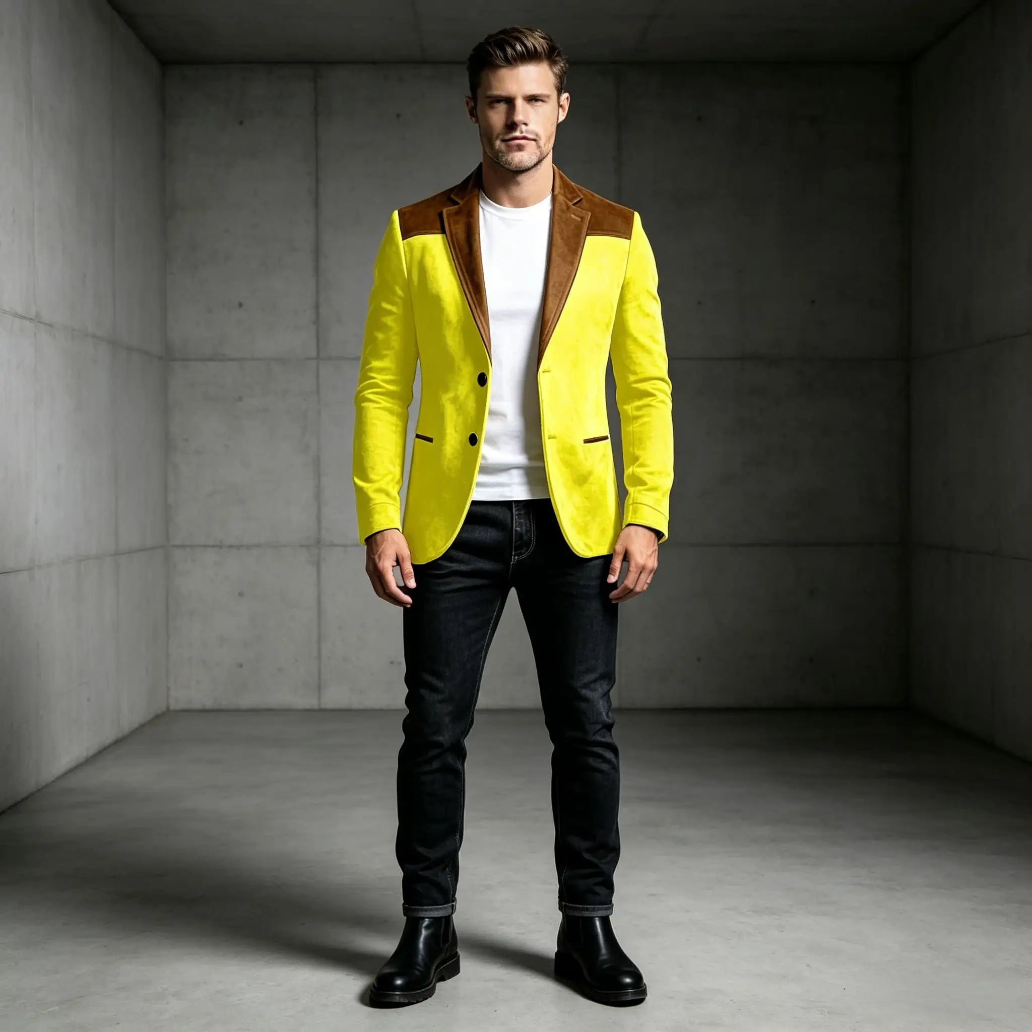 Men Suede Patchwork Lapel Blazer Slim Fit Color Block Suit Jacket Business Streetwear Outerwear For Party Daily Evening Outfits