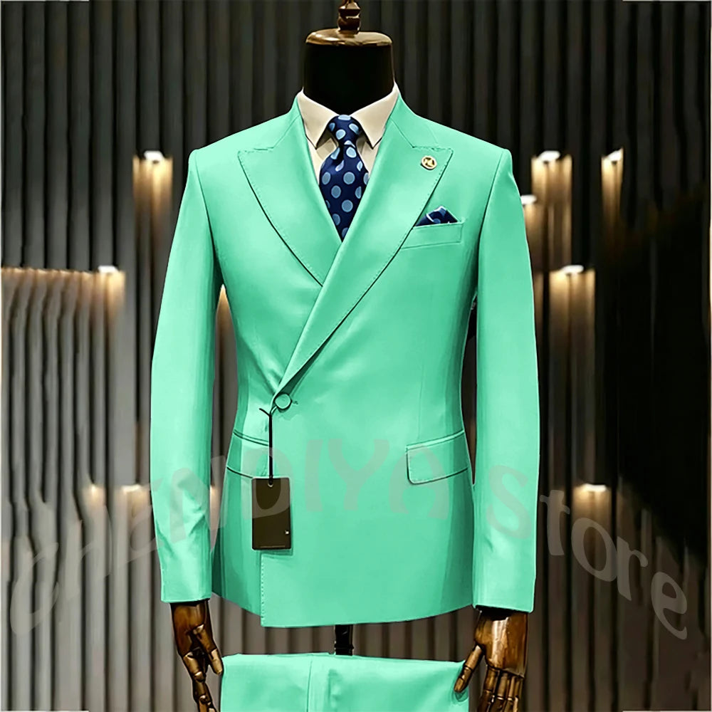 High Quality Formal Men's Suit Incline Single Button Peaked Lapel Slim Fit Business Casual Groom Wedding Set Prom Outfit