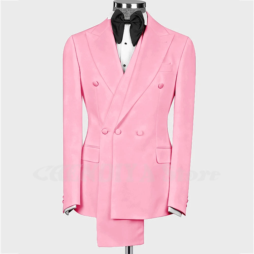 High Quality Man Suit Two Piece Peaked Lapel Slim Fit Jacket with Black Pants Formal Outfit Business Party Groom Wedding Set