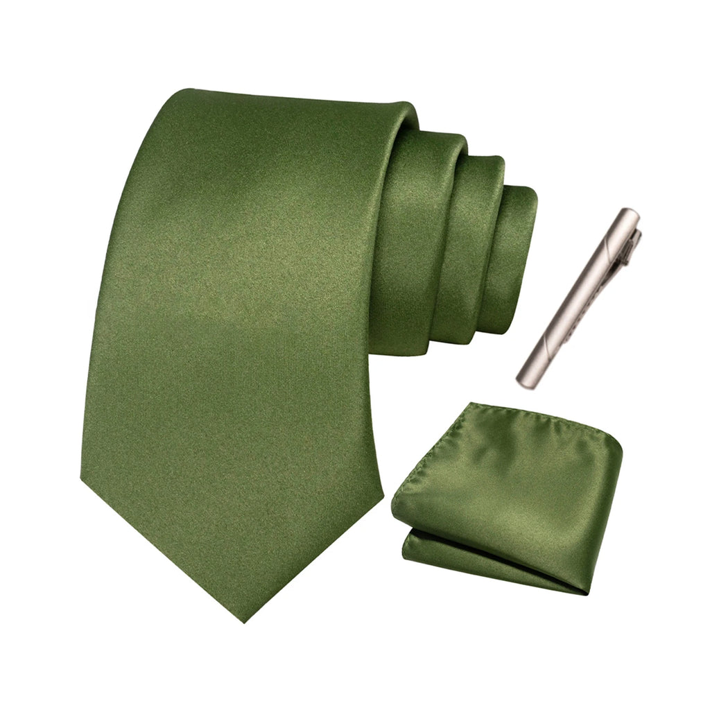 JEMYGINS Solid polyester Men Tie Handkerchief tie clip Set Blue Pink Mint Green Necktie for Wedding Party Business Accessories