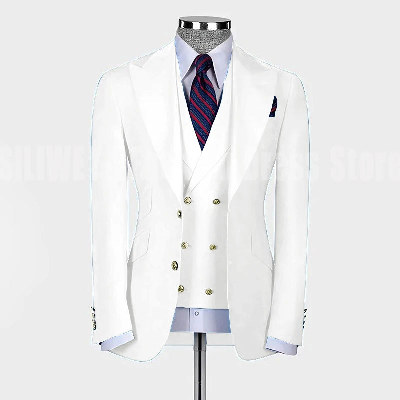 High Quality Men's Suit Slim Fit Solid Color Suit Formal Business Office Single Breasted Coat Pants Vest 3 Pieces Blazer Set