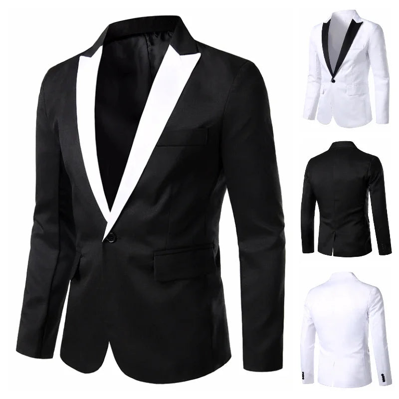 2023 Novo traje de chegada de um único botão masculino Ternos de casamento Slim Fit Party Casual Blazer Blazer Blazers de design sólido preto e branco Blazers