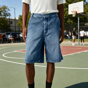 Men's Light Blue Denim Shorts Loose Fit Casual Straight Leg Jean Shorts Summer Breathable Cotton Denim Shorts for Daily Wear