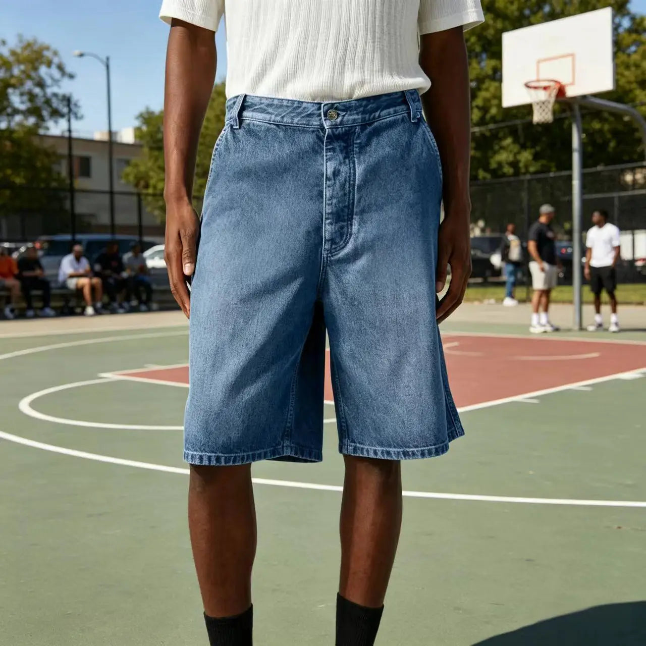 Men's Light Blue Denim Shorts Loose Fit Casual Straight Leg Jean Shorts Summer Breathable Cotton Denim Shorts for Daily Wear