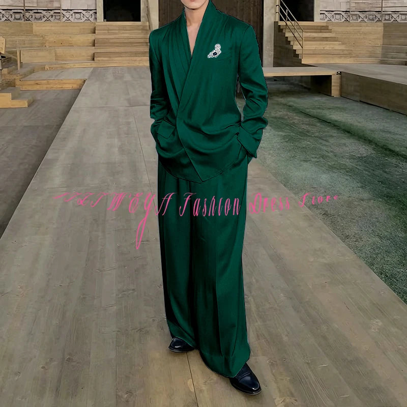 White Loose Style Men's Suit Business Casual 2 Pieces Jacket Pants Work Commute Social Party Male Clothing