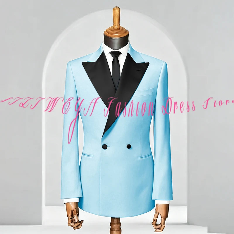 Double Breasted Men Slim Fit Suit 2 Pieces Jacket Pants Formal Occasion Tuxedo Business Casual Chic Outfits