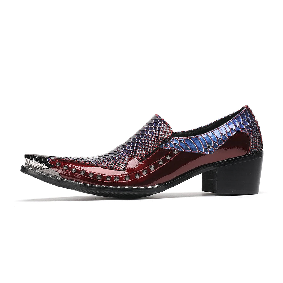 Metal Pointed Men's Shoes Casual T-table Nightclubs Height Increasing Handmade Rivets Snake Pattern Men's Music Shoes