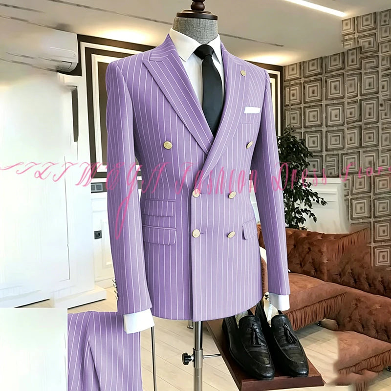 2025 Men's High-End Boutique Suit Stripe Trousers Set Wedding Party Fashion Business Casual Trendy Two-Piece Ensemble