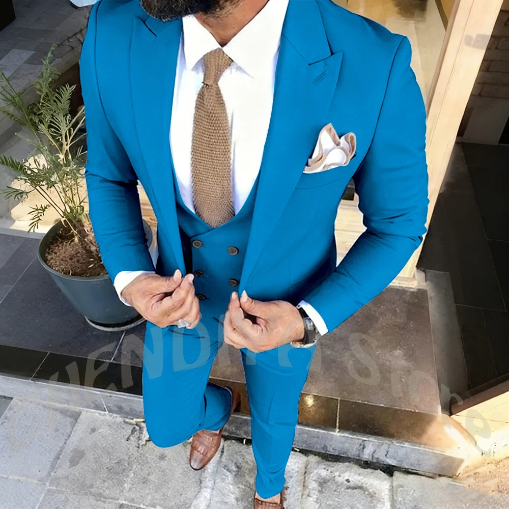 Slim Fit Men's Suits Set 3 Piece Single Breasted Peak Lapel Suit Daily Home Office High Street Fashion Casual Blazer Pants Vest
