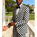 Stylish Checkerboard Plaid Man Suit For Wedding Slim Fit Notch Lapel Formal Outfit 2 Piece Dinner Party Prom Male Clothes Set