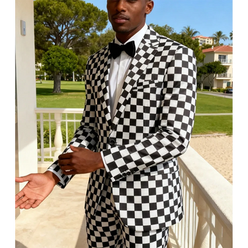 Stylish Checkerboard Plaid Man Suit For Wedding Slim Fit Notch Lapel Formal Outfit 2 Piece Dinner Party Prom Male Clothes Set