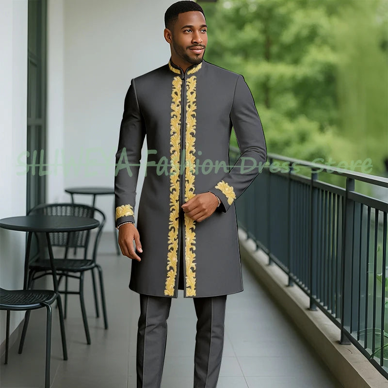 High Quality Men Retro Figure Slim Fit Tuxedo Prom Suit Fashion White Male Groom Wedding 2 Pieces Blazer Set