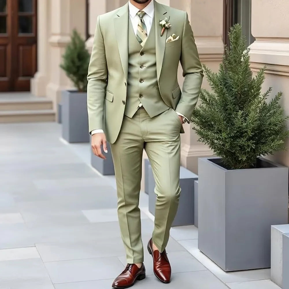 Business Men's Suits Single Breasted Notch Laple Solid Color Suit Slim Fit Formal Occasion Event Banquet Male Clothing 3 Piece