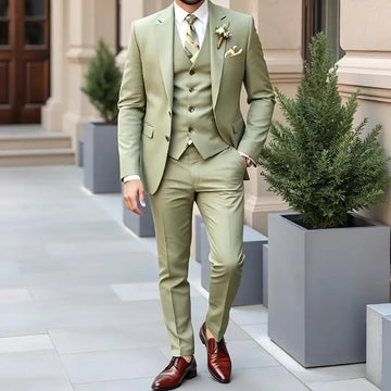 Business Men's Suits Single Breasted Notch Laple Solid Color Suit Slim Fit Formal Occasion Event Banquet Male Clothing 3 Piece