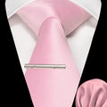 JEMYGINS Solid polyester Men Tie Handkerchief tie clip Set Blue Pink Mint Green Necktie for Wedding Party Business Accessories