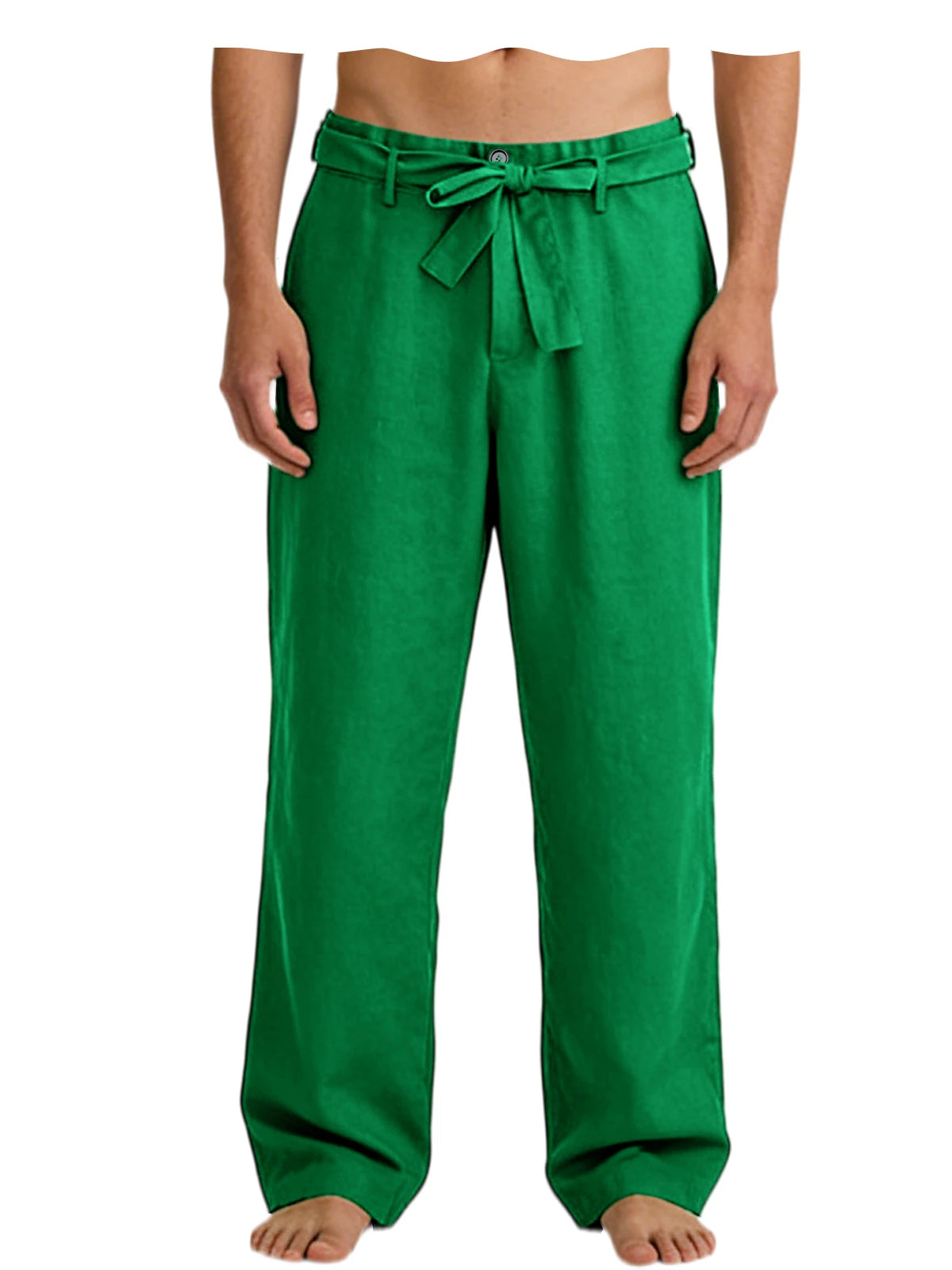 Vintage Men's Tie Waist Linen Blend Pants High Waist Wide Leg Casual Trousers Soft Breathable Lounge Pants for Men