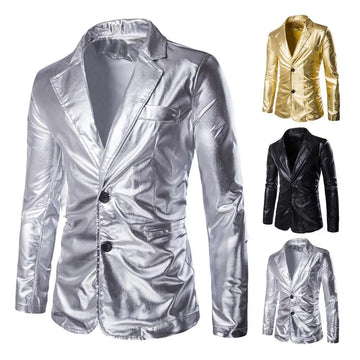 Men's Suit Slim Fit Solid Shiny Party Gold Silver Black Suit Men Wedding Prom Blazer Jacket  Pants Performance Party Year Jacket