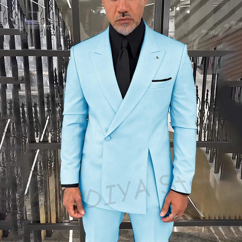 Classic Black Men Suits Single Button Double Split Formal Blazer Business Casual Party Prom Wedding Set 2 Piece Jacket Pants