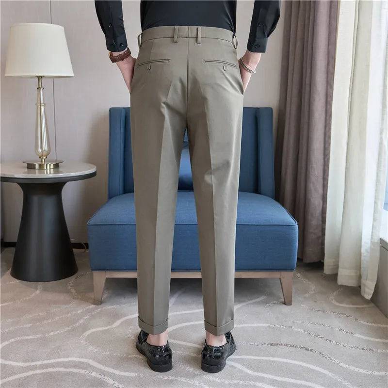 Men Suit Pants 2025 Elastic Slim Fit Formal Dress Pants Solid Casual White Trousers Pantalon Homme Wedding Party Men Clothing