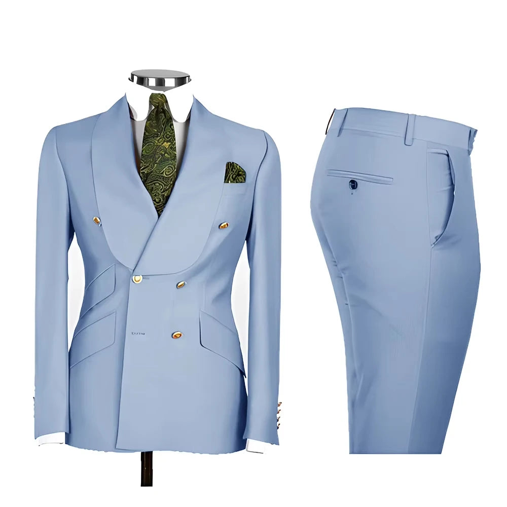 Men's Double Breasted Tuxedo Suit Shawl Lapel Slim Fit 2 Piece Blazer & Pants Formal Business Luxury Suits Casual Wedding Groom