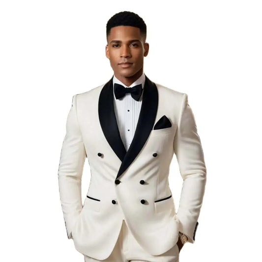 Luxury Wedding Men Suits Gentlemen Double Breasted Black Shawl Lapel Regular Length 2 Piece Jacket Pants Outfits Blazer Terno