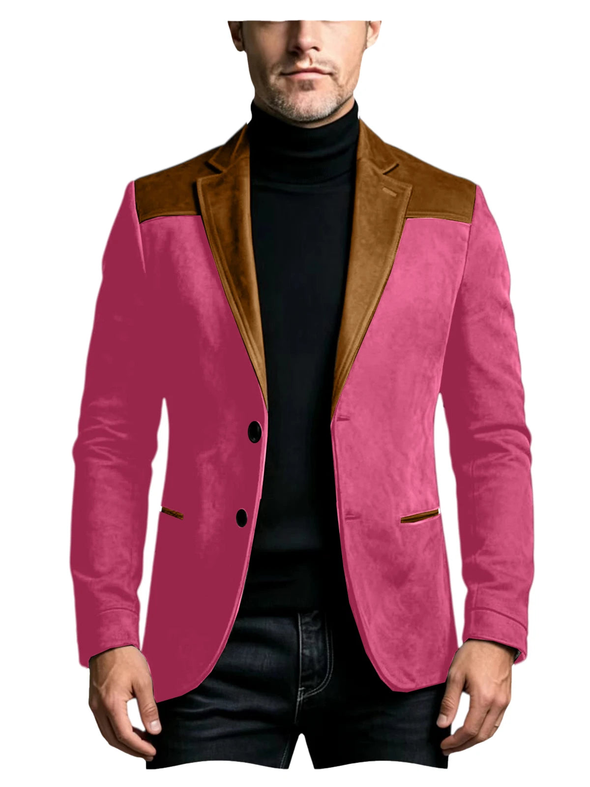 Men Suede Patchwork Lapel Blazer Slim Fit Color Block Suit Jacket Business Streetwear Outerwear For Party Daily Evening Outfits