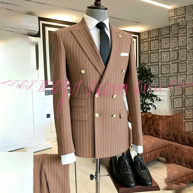 2025 Men's High-End Boutique Suit Stripe Trousers Set Wedding Party Fashion Business Casual Trendy Two-Piece Ensemble