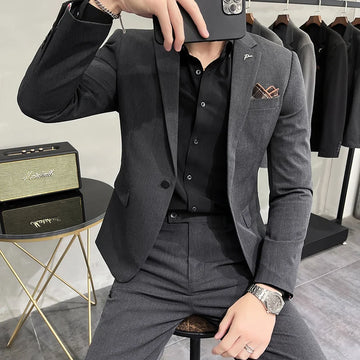 M-7XL New (Blazer+ Pants) Men's Fashion Business British Style Slim-fit Korean Casual Gentleman Wedding Hosting Formal 2-piece