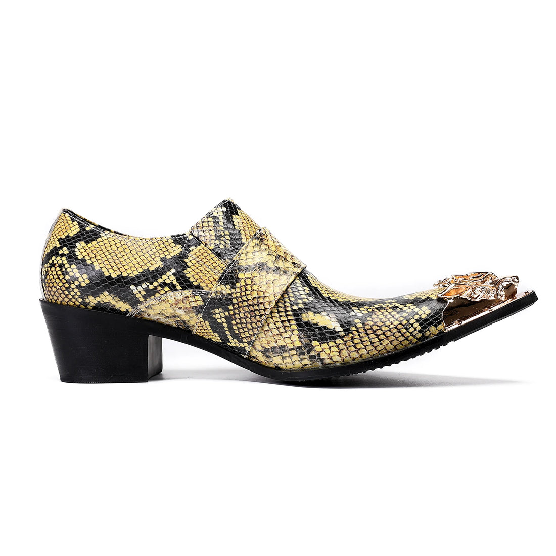 Serpentine high-heeled Men's shoes genuine leather metal toe buckle buckle cover  formal party shoe cover  leather shoes