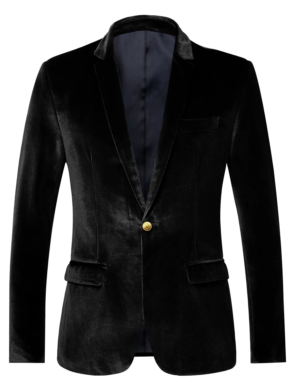 Men's Velvet Blazer Notch Lapel Slim Fit Suit Jacket With Gold One Button Suit Coat For Wedding Party Prom